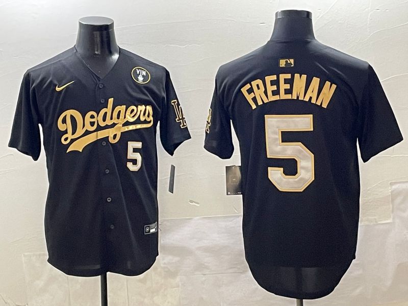 Men Los Angeles Dodgers 5 Freeman Black Gold Nike 2025 MLB Jersey style 4259